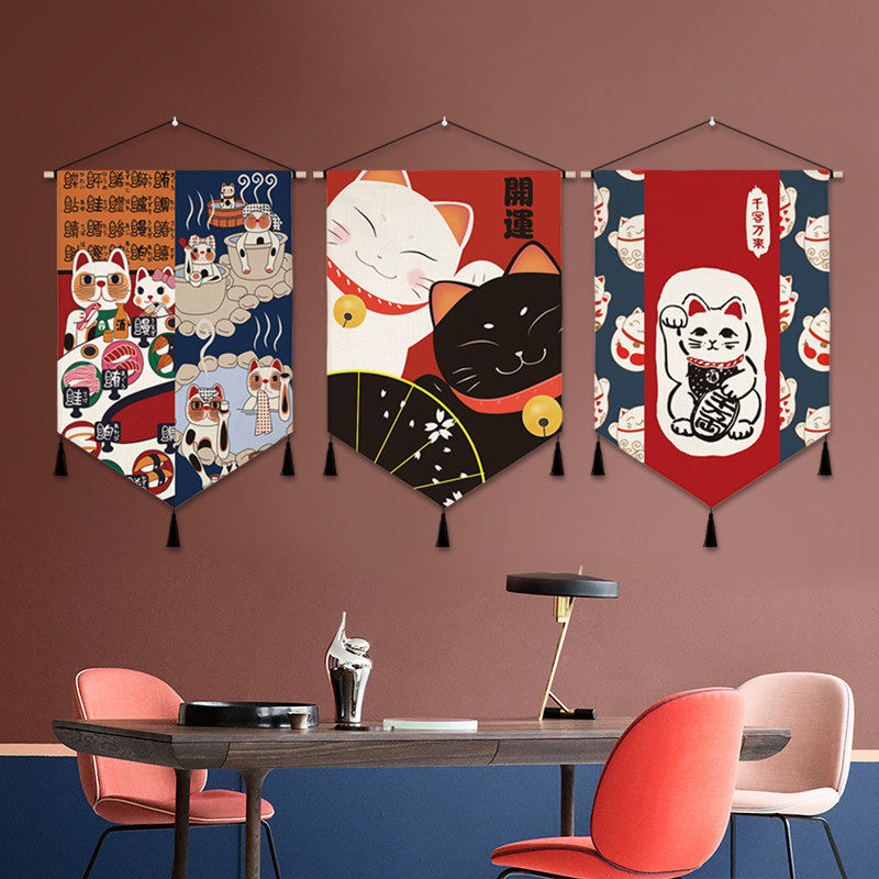 日式招财猫挂布挂毯餐厅装饰画火锅店料理店挂旗玄关走廊背景墙布