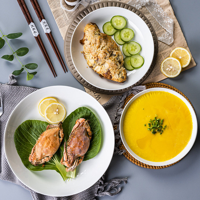 盘子白色陶瓷口径装菜盘8寸加深微波炉盘