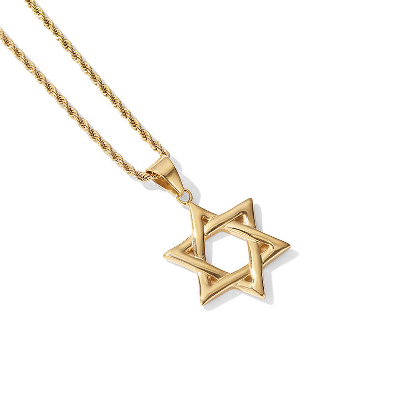 简约ins原宿金色六芒星潮流项链嘻哈街头hiphop项链