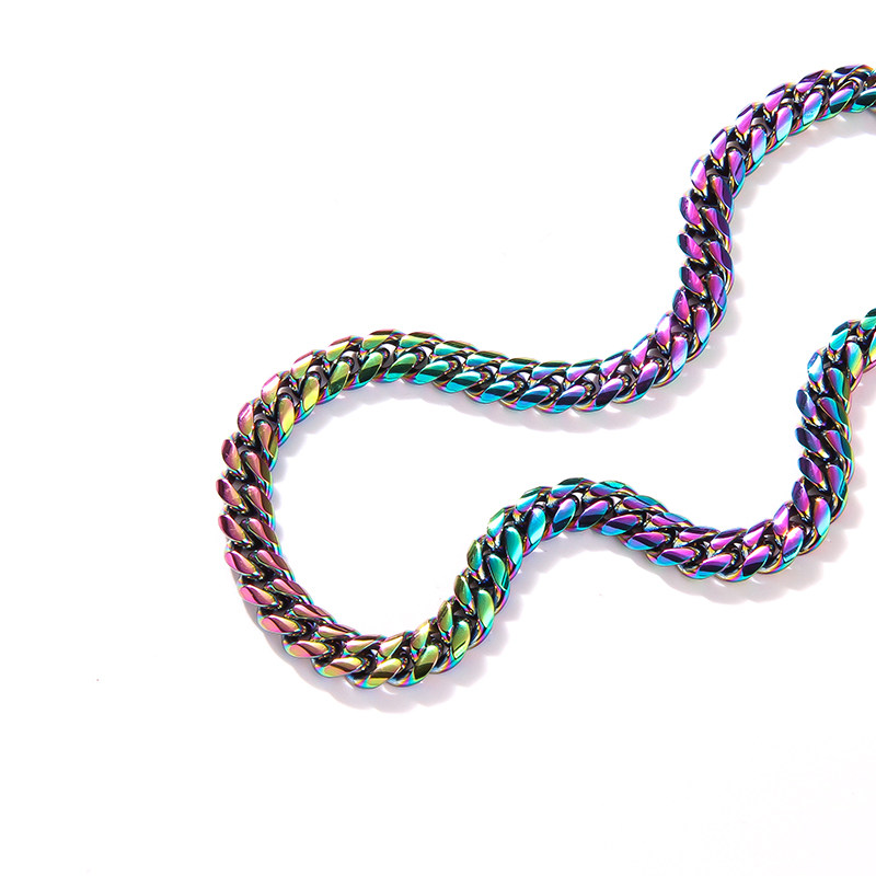 百搭说唱hiphop炫彩彩色淬火古巴项链男潮嘻哈项链