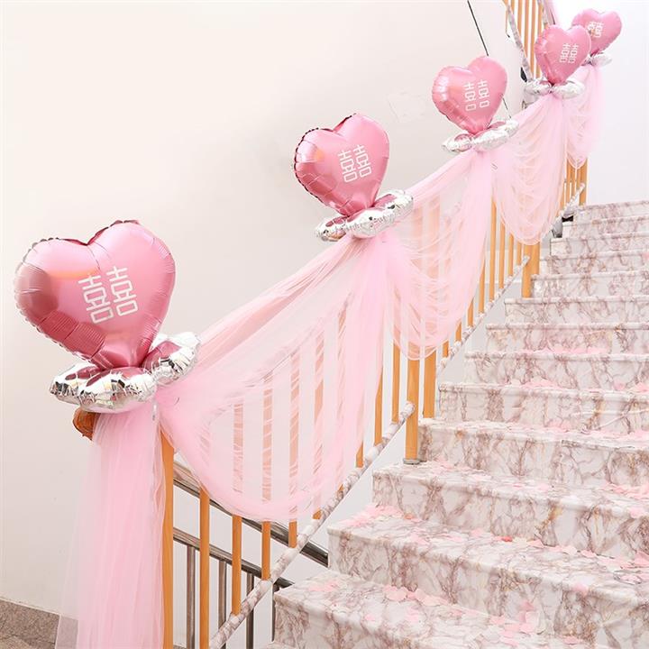 2021结婚庆用品婚房布置e楼梯扶手装饰婚礼新房纱幔浪漫气球套装