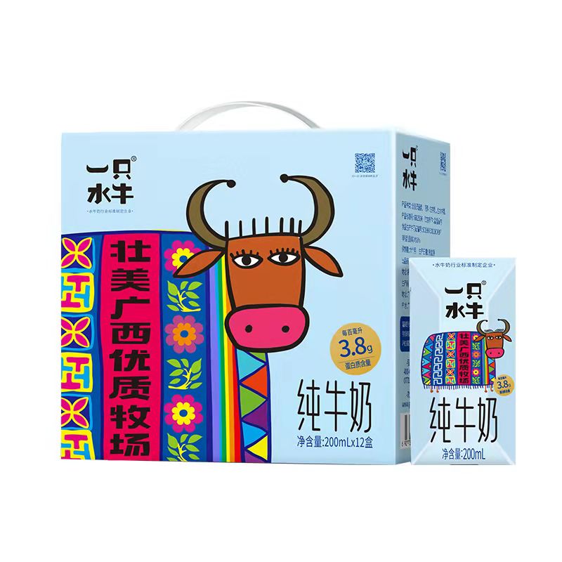 一只水牛纯牛奶高钙营养早餐奶200ml12盒整箱广西纯水牛奶正品