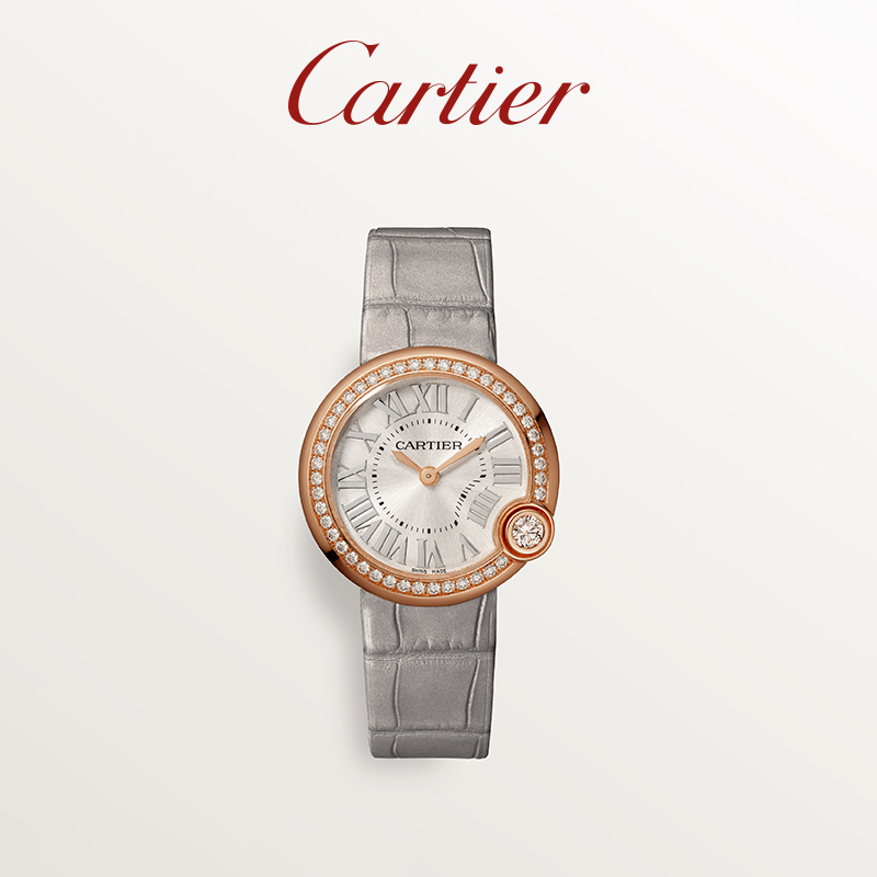 Cartier卡地亚Ballon Blanc白气球腕表 玫瑰金钻石鳄鱼皮表带手表