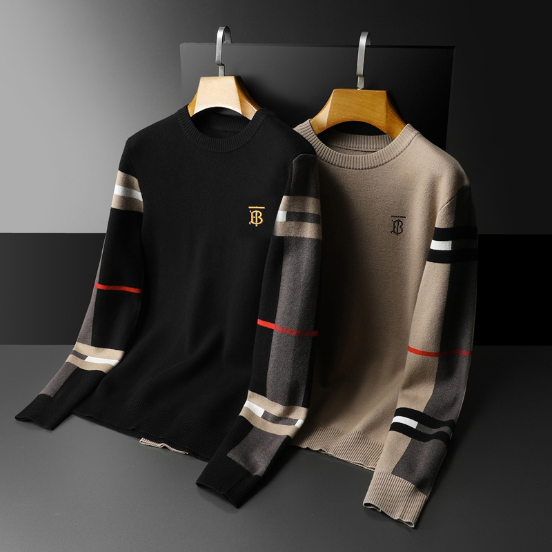 高端潮牌针织毛衣男欧洲站冬季加厚羊毛衫修身圆领羊绒打底衫上衣