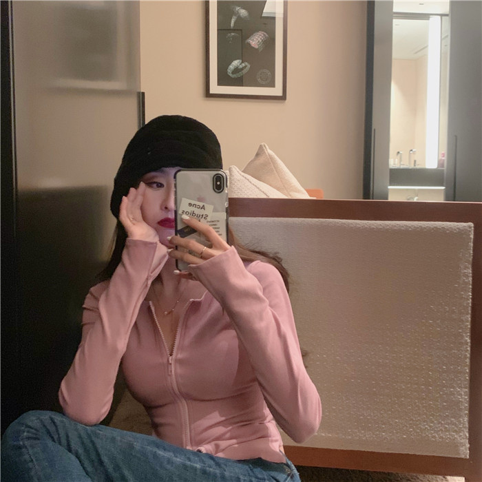 yaoxiaojie/姚小姐性感辣妹拉链长袖T恤女秋冬开衫打底衫上衣