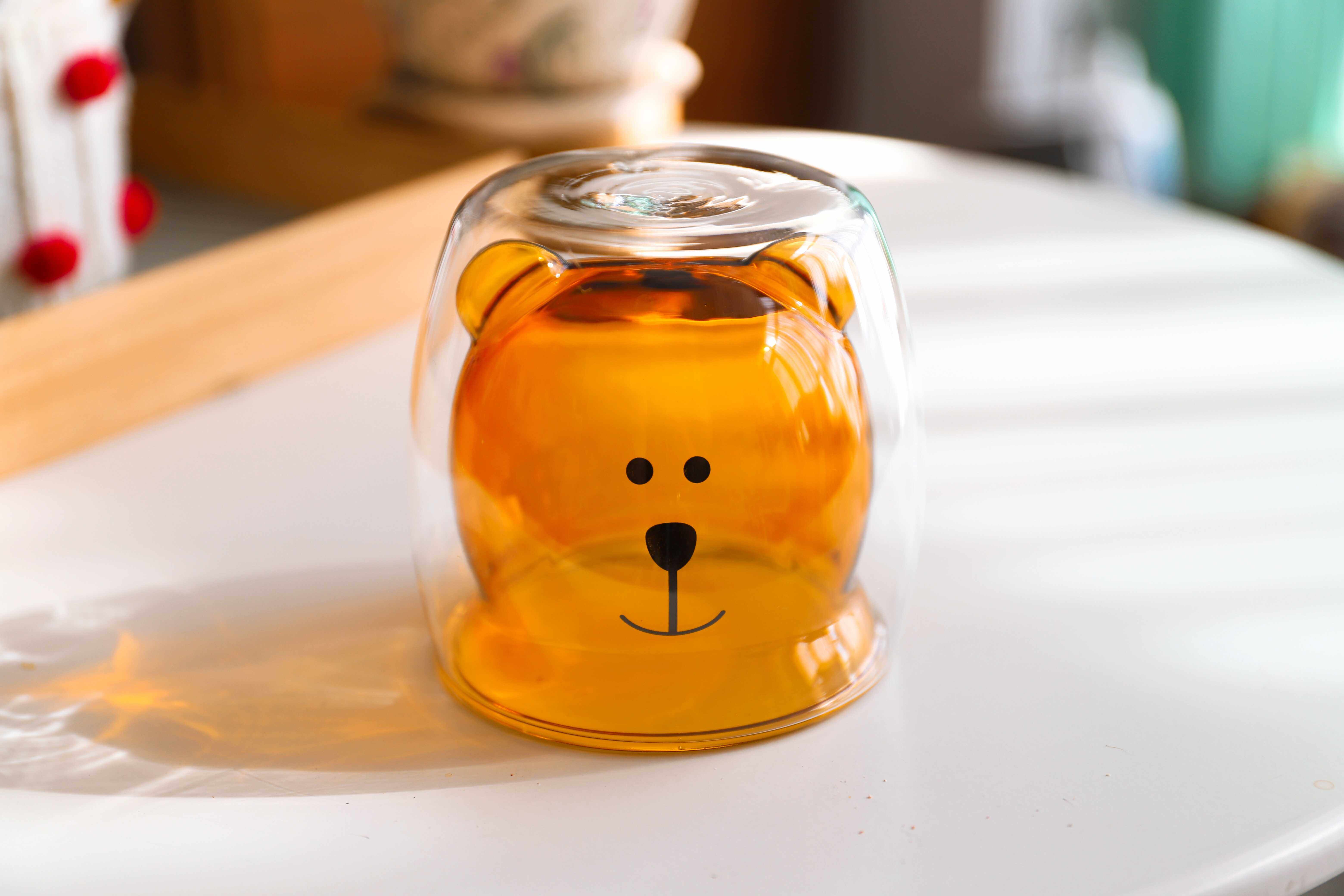 tasteiftime台湾小熊双层玻璃杯琥珀色内胆造型玻璃杯