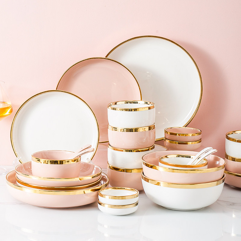 套装轻奢北欧碗碟家用陶瓷餐具ins风潮潮州玻璃餐具套装