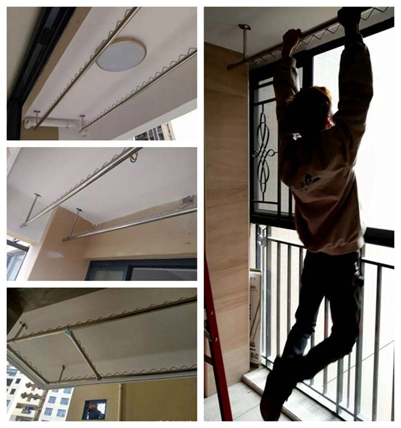 304#阳台不锈钢固定式晾衣架衣服吊顶挂衣防风防滑固定式晾衣架