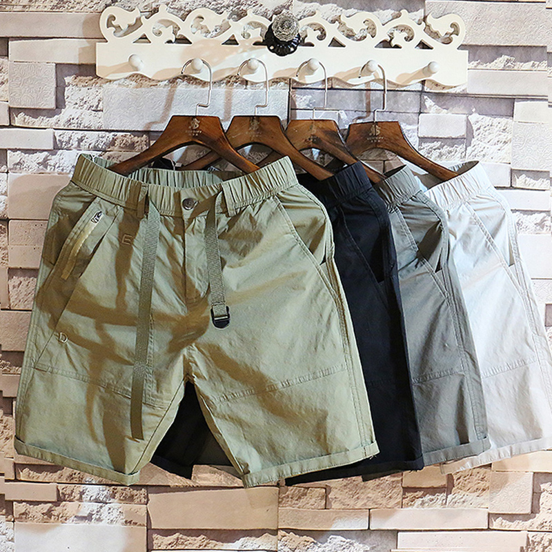 男士潮流五分短裤韩版宽松时尚松紧腰中裤直筒休闲潮牌工装裤青年