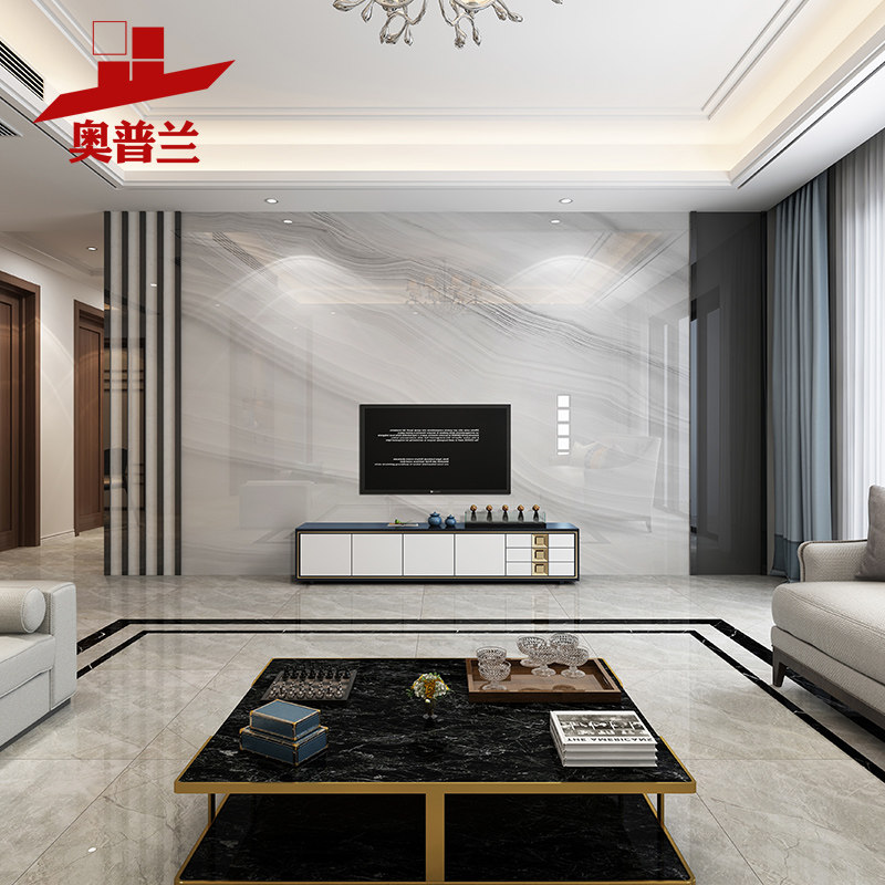 电视背景墙瓷砖现代简约微晶石客厅北欧风格仿大理石渗墨大板装饰