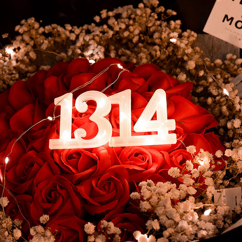 灯串选购王冠皇冠love1314led发光花束拍照装饰干花