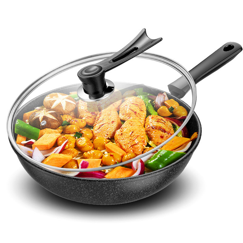 网红八角白色不粘锅炒锅家用商用适用电磁炉专用炒锅