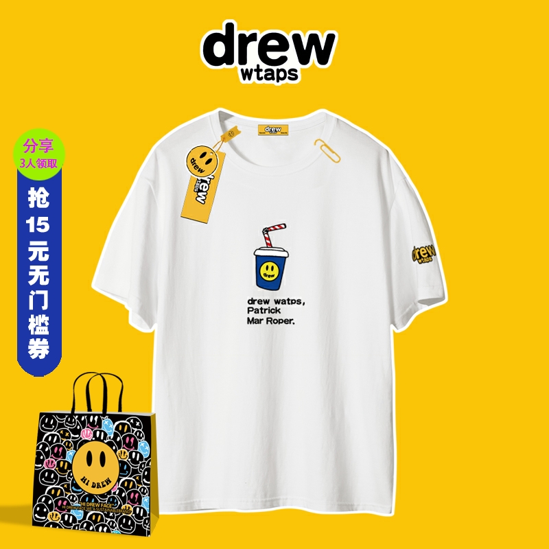 Drew hello笑脸贾斯汀比伯ins网红同款高街潮流宽松drew短袖t恤男