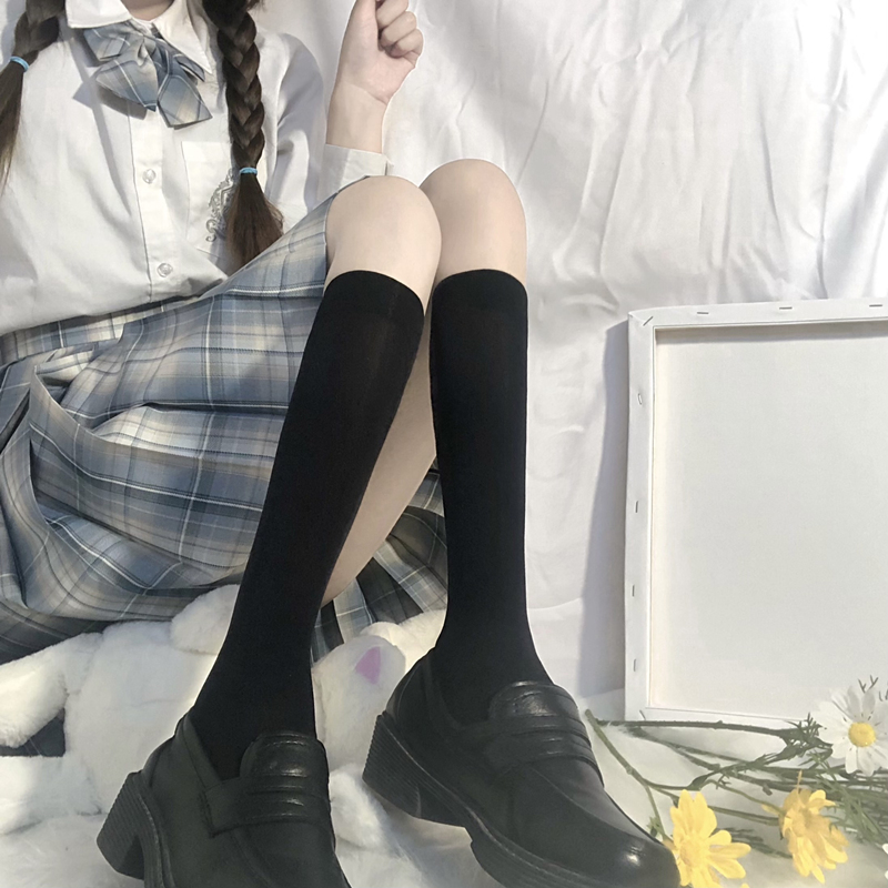 每满制服小腿皮鞋薄配袜子女过膝jk黑色专区长筒袜