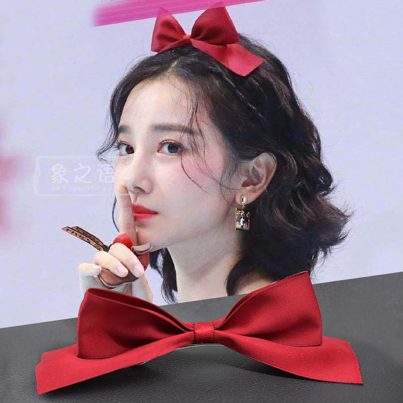 红色蝴蝶结发夹陈小纭同款发网红明星发卡卡子过年发饰