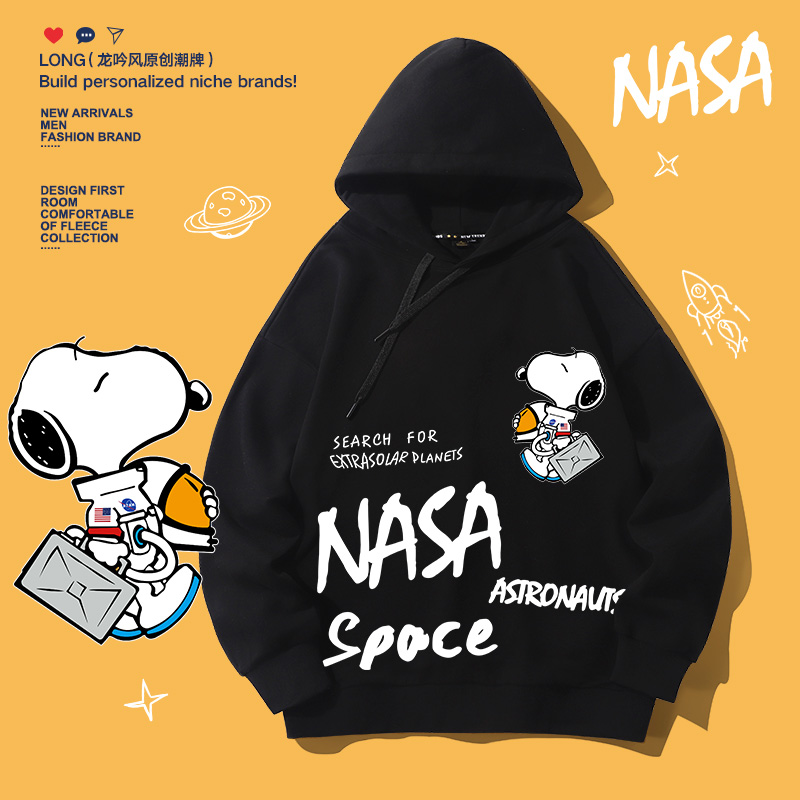 冬季加厚衣服秋冬加绒宽松2021新款潮情侣冬款连帽nasa联名卫衣男