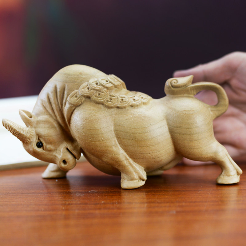 木牛桃木摆件生肖工艺品装饰品木雕实木雕刻原木摆件