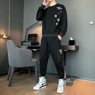 青少年帅气20岁中学生秋季男孩子工装套装运动衣服休闲运动套装