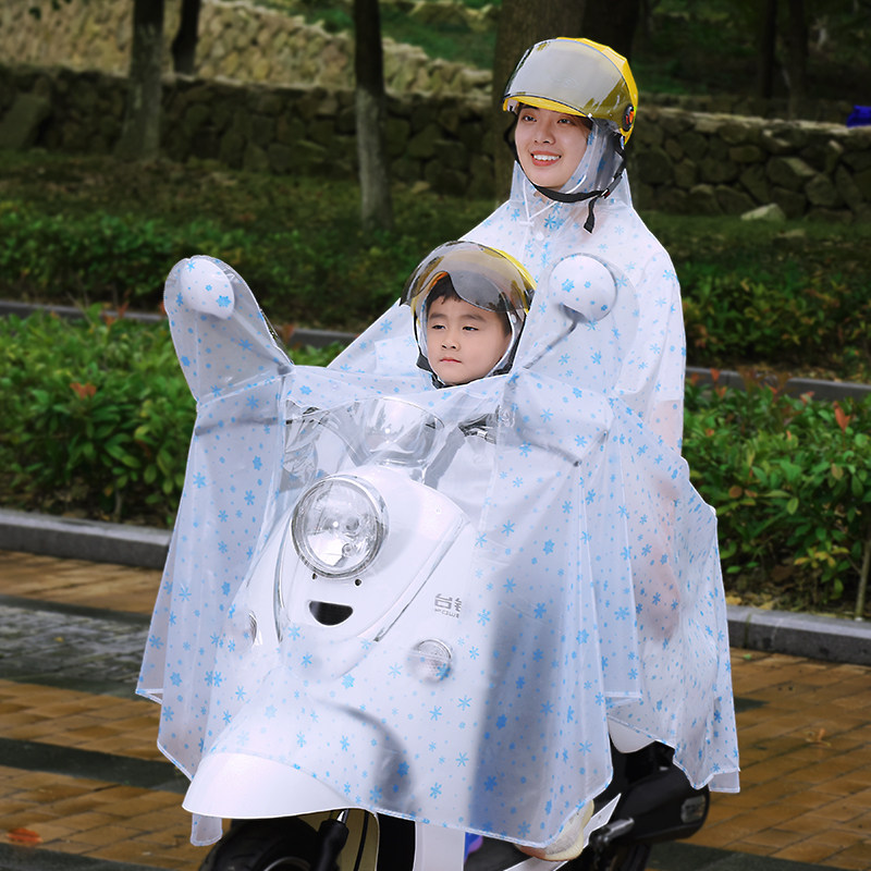 雨衣母子亲子双人电动车电瓶车摩托车后置透明防水雨披