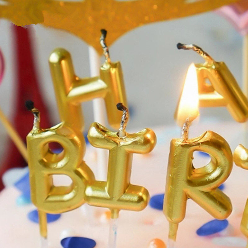 英文金金色happy银色金色土豪字母蜡烛装饰高档节日装扮用品