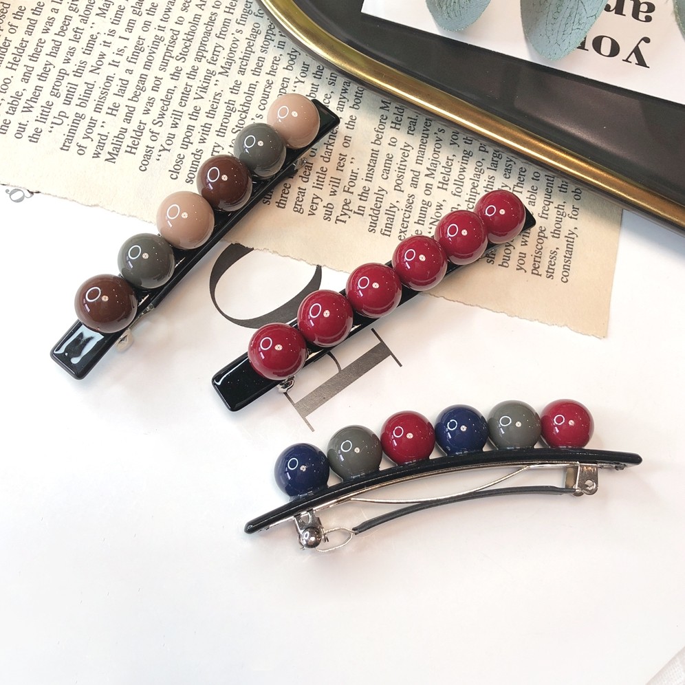 弹簧发夹一字卡子圆珠头发夹子发卡成年横夹发饰