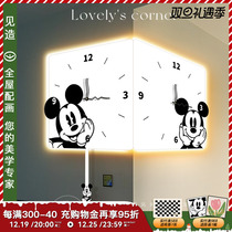 Extremely simple double sided corner hanging clock home living room cartoon trendy lighting silent clock wall corner creativity hanging clock