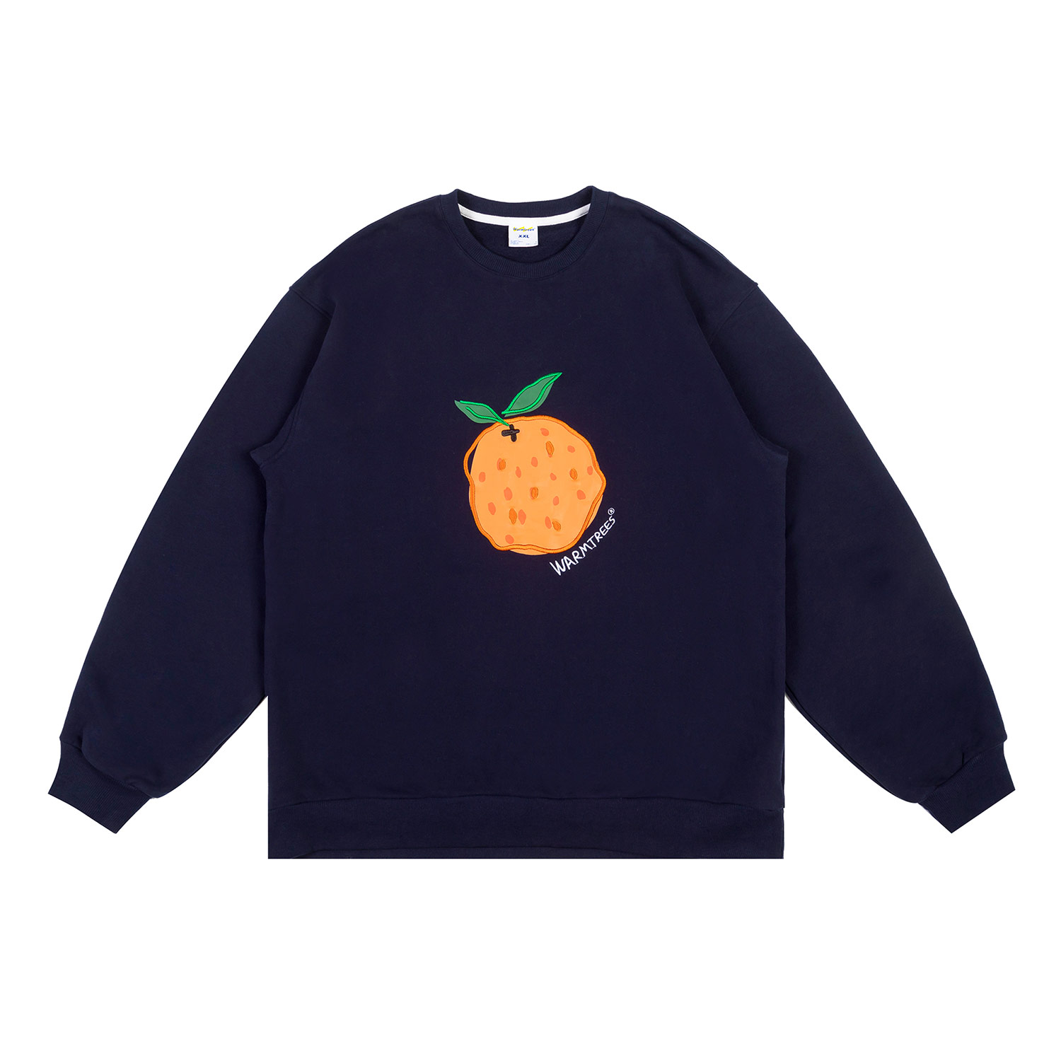 warmtrees福桔图案印花结合绣花工艺圆领卫衣加绒卫衣