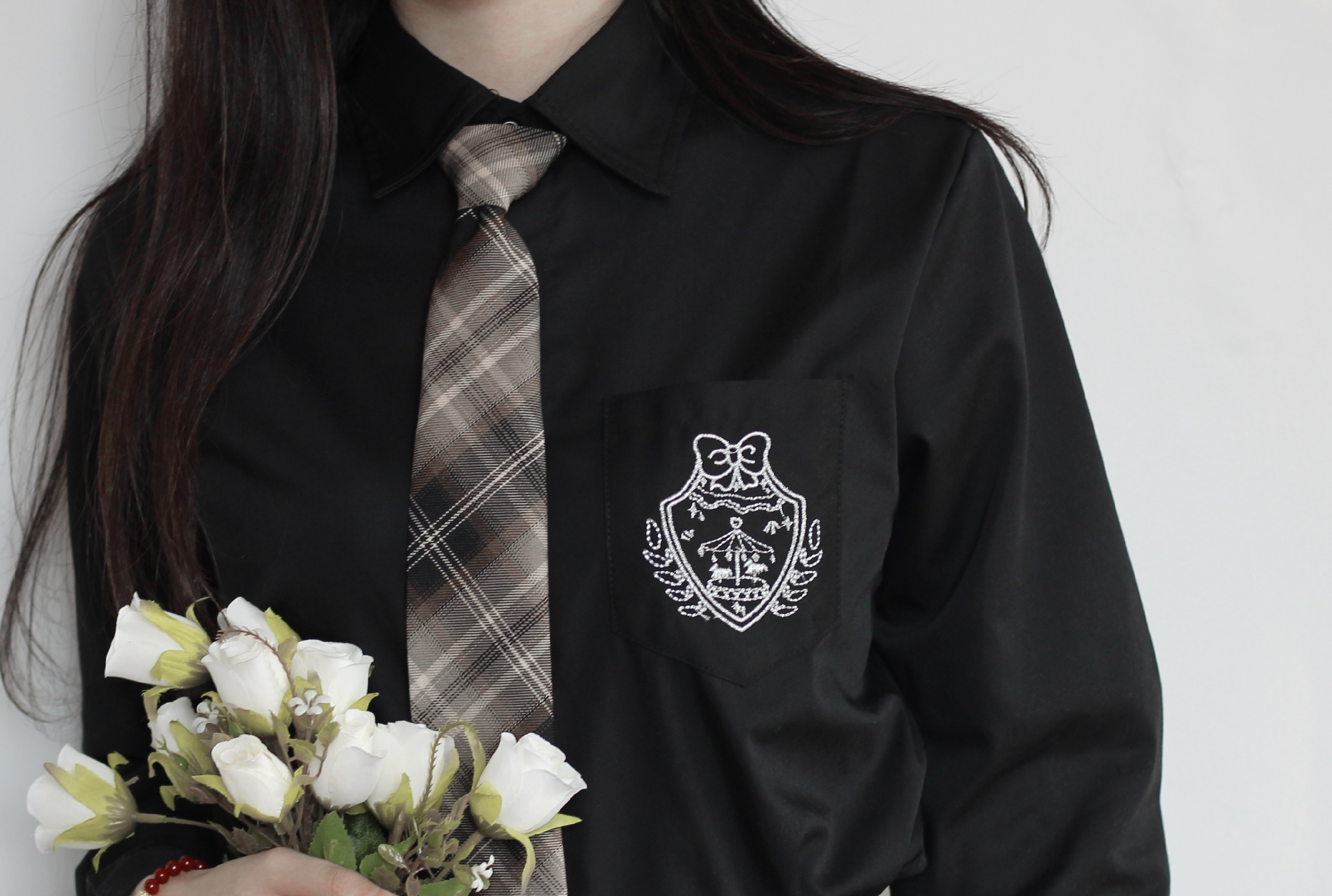 衬衫麋鹿原创jk刺绣现货日系制服黑白秋冬季衬衫