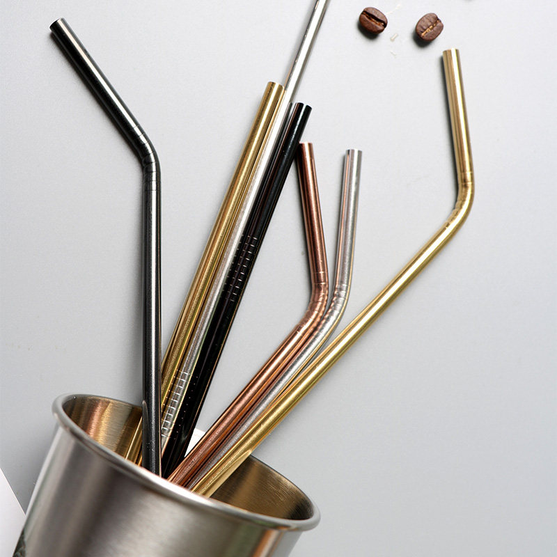 环保不锈钢吸管非一次性奶茶粗吸管金色饮管玻璃铁弯头