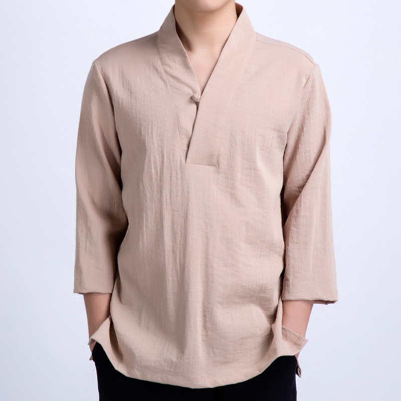 中国居士男士国风七分春夏上衣唐装男装禅意汉服