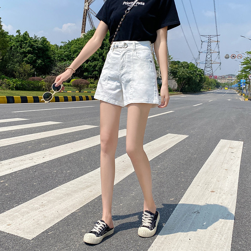 黑色牛仔短裤女夏a字高腰大码胖mm弹力200斤宽松阔腿显瘦百搭热裤