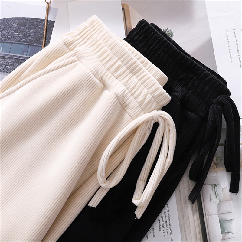 加绒雪尼尔阔腿裤女秋冬高腰垂感宽松休闲春秋白色灯芯绒直筒裤子