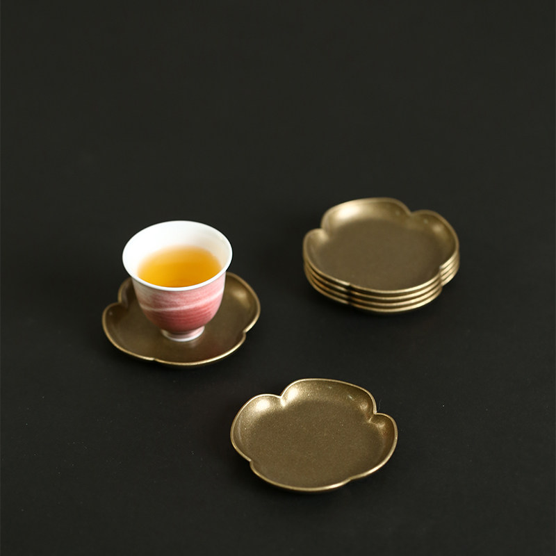 日式纯铜托茶盏托杯隔热功夫茶茶托六瓣手工四瓣茶托