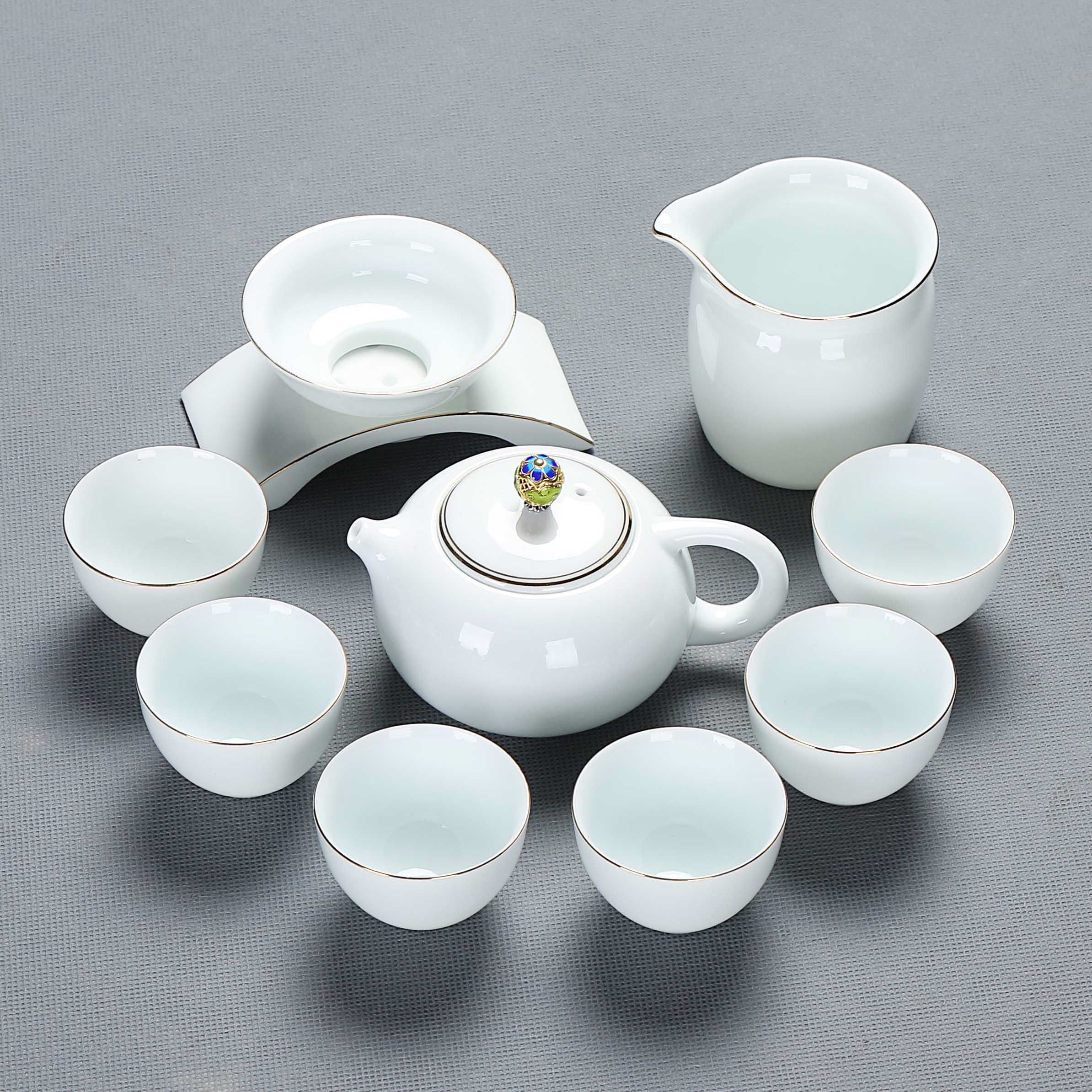 亿峰羊脂玉功夫茶具套装德化白瓷盖碗茶壶茶杯办公冲茶器整套礼品