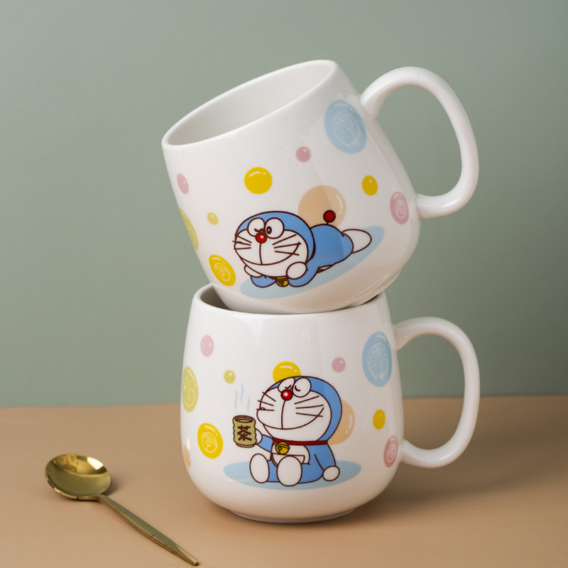 正版哆啦a梦陶瓷水杯子卡通可爱叮当猫牛奶麦片情侣马克杯咖啡杯