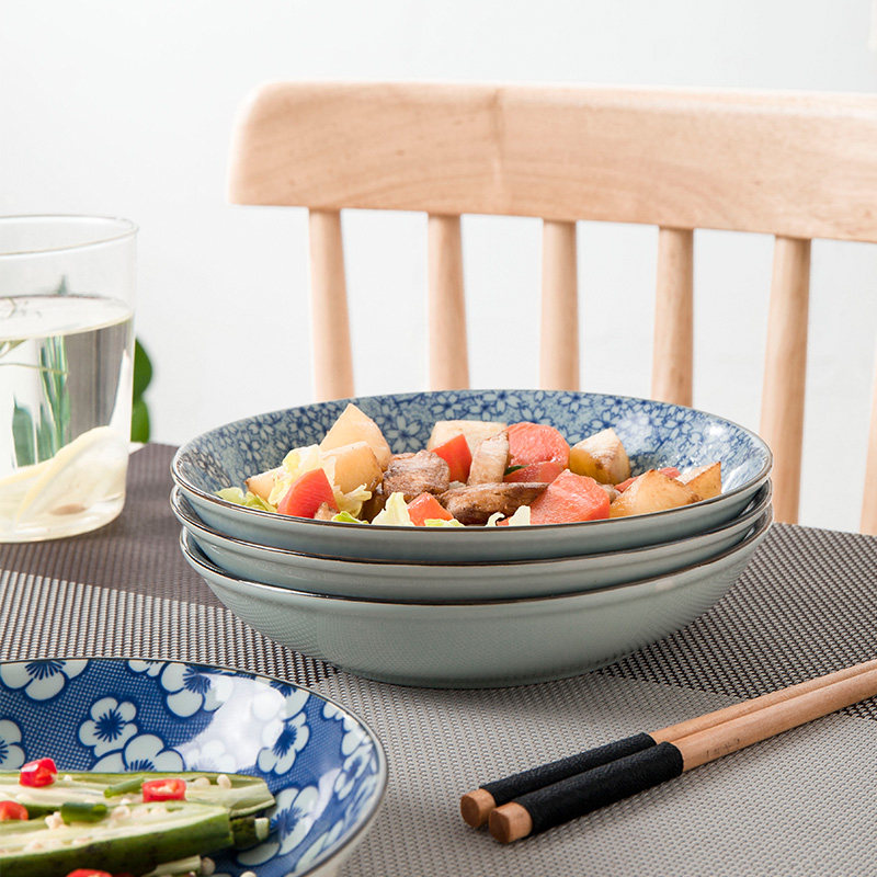 日式经典釉下家用圆菜盘汤盘创意和风饺子精致盘