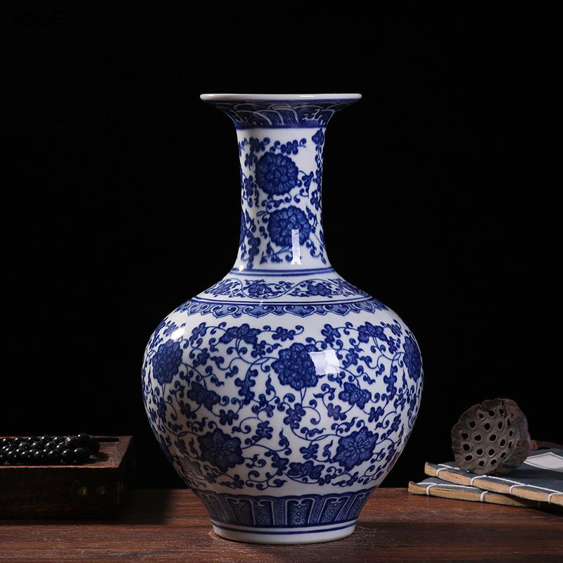 花瓶景德镇陶瓷中式青花青花瓷瓷器仿古客厅家用插花艺术摆件