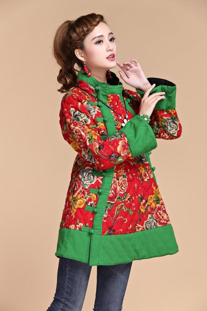 东北大红加厚大花袄袄绿色防寒农村男女棉袄棉衣