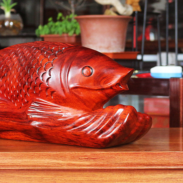 红木工艺品装饰客厅年年有余实木雕刻鲤鱼摆件木质木雕