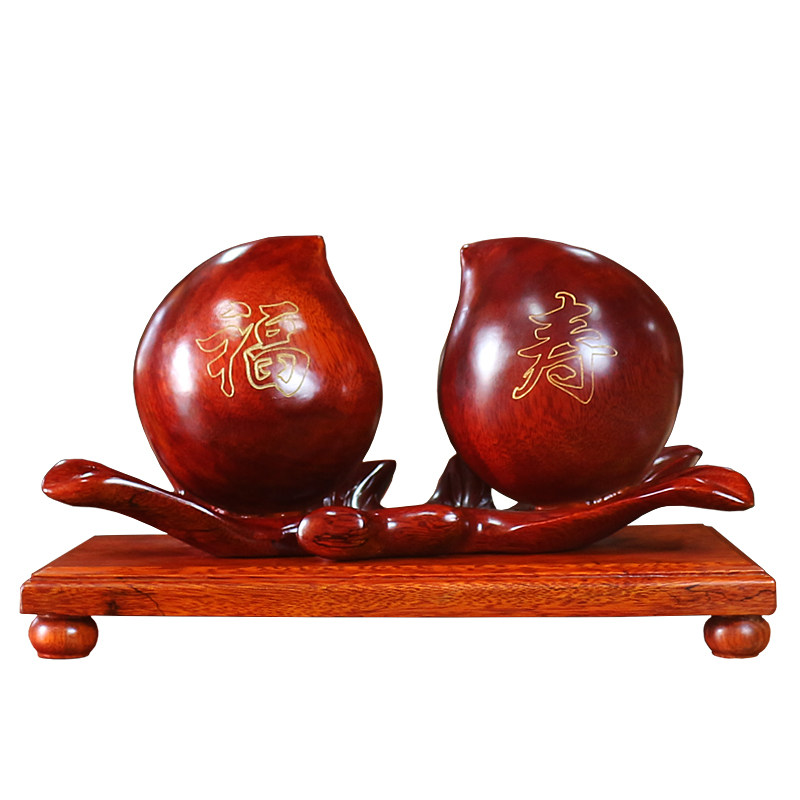 实木雕刻桃子摆件红木工艺品寿桃风水招财木质木雕