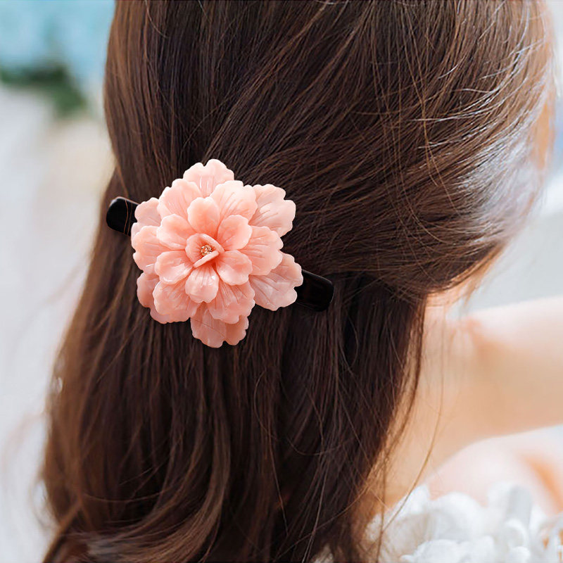 韩国气质花朵顶夹一字时尚马尾醋酸发卡后脑勺发饰
