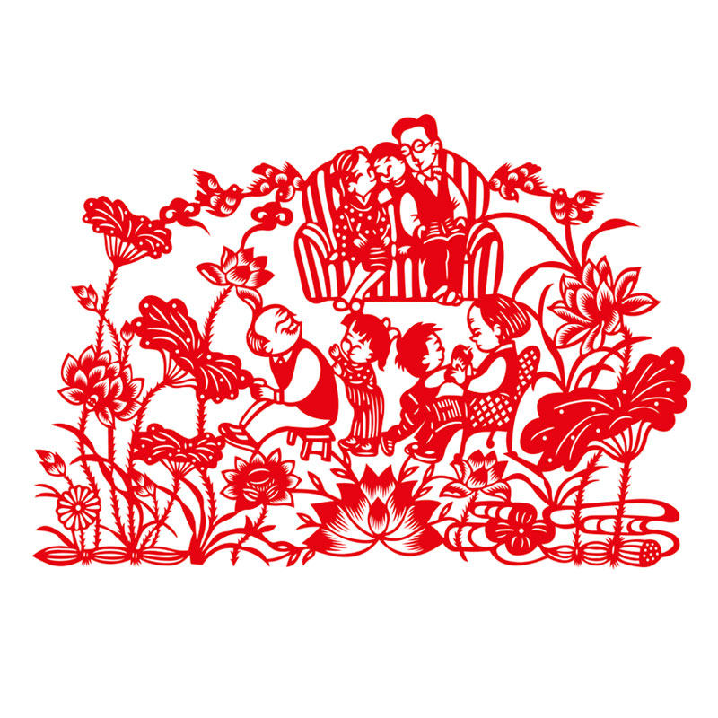 剪纸中国国风手工底稿和睦一家人图案刻纸镂空剪纸