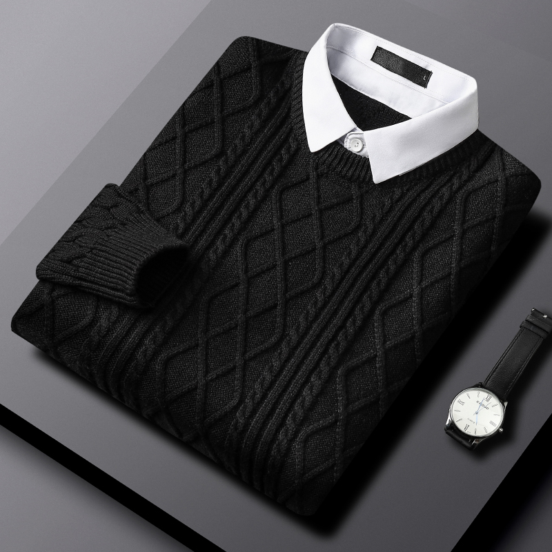 假两件毛衣男衬衫领2021秋冬新款韩版潮流长袖厚款个性带领针织衫