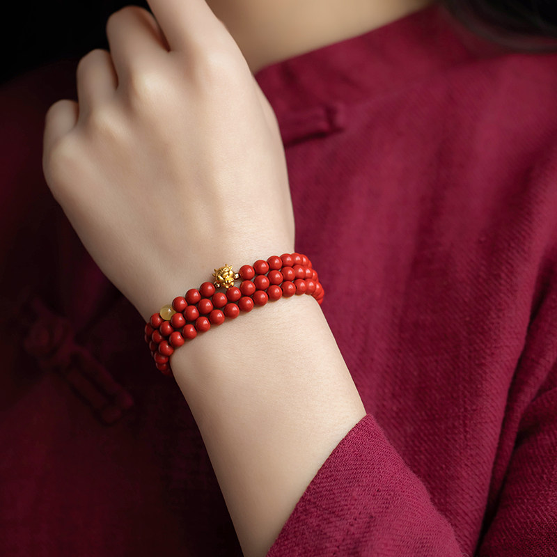 多圈本命年手串女款貔貅旺财手链朱砂乾坤一方手链