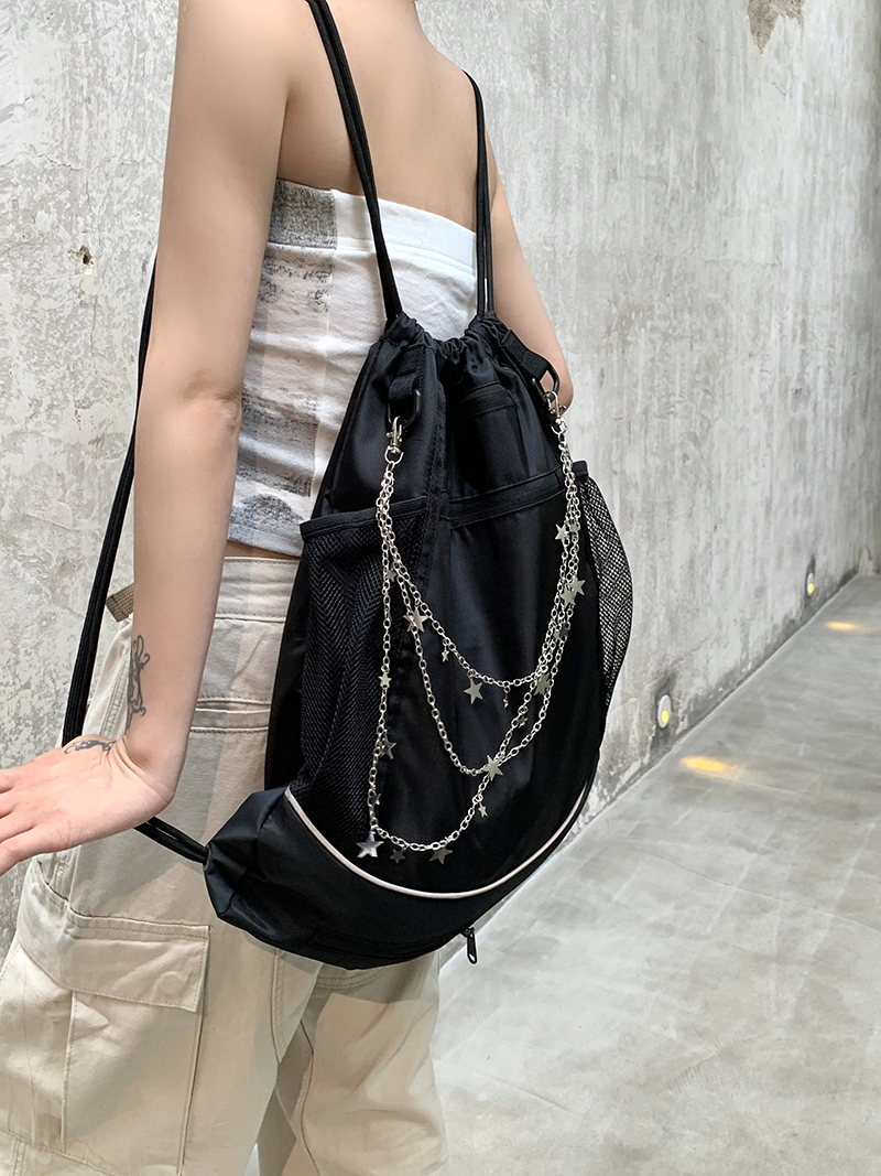 yoroooi韩系休闲简约实用大容量抽绳束口双肩包轻便双肩背包