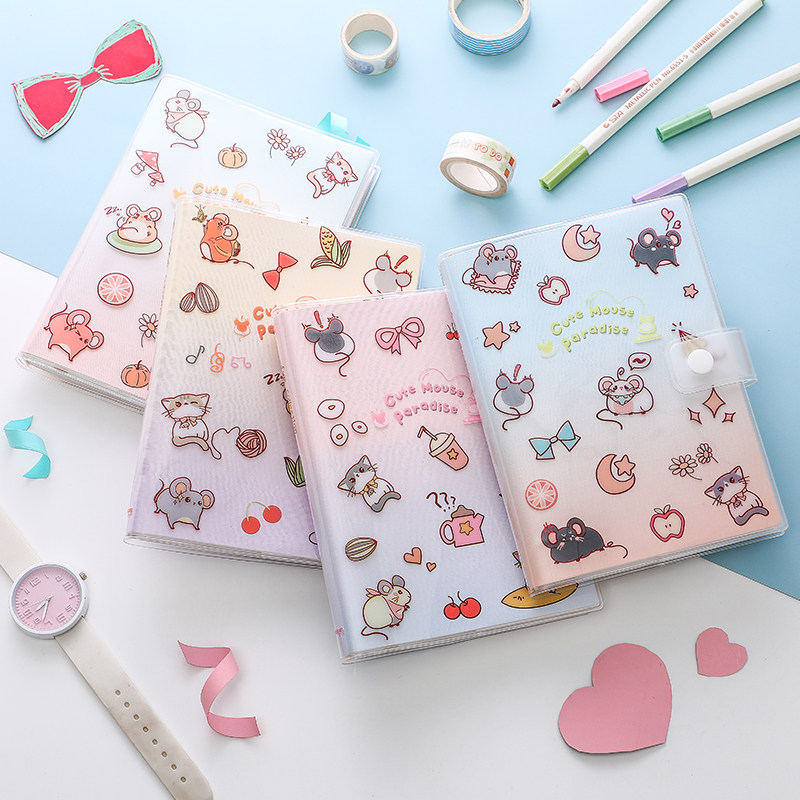 胶套本按扣日记本卡通记事本子 可爱少女手账本36k学生小清新彩页