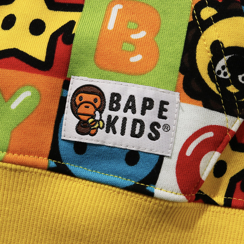 bape童装春夏卡通babymilo动物图案彩色字母卫衣