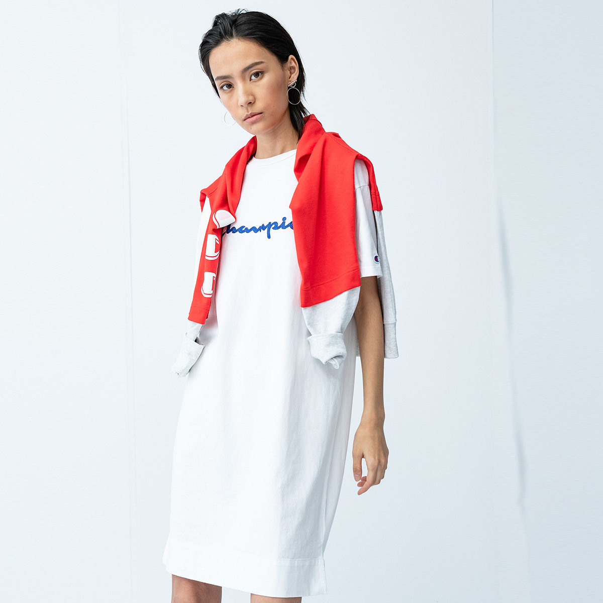 champion冠军裙子官方刺绣logo中长短袖连衣裙夏季运动连衣裙