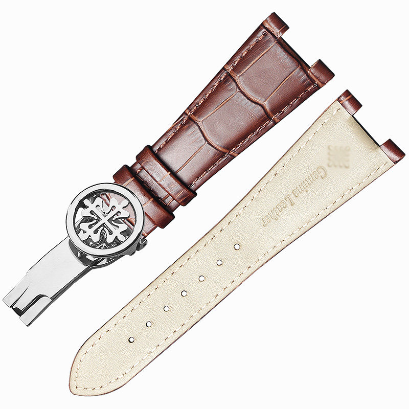 表带适配百达翡丽手表57115712g鹦鹉螺真皮凹口折叠配件