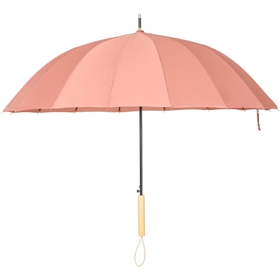 正品fasola丈青橡皮粉色纯色雨伞骨木柄家用半自动伞